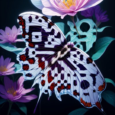 Butterfly on Flowers Painterly QR Code Art