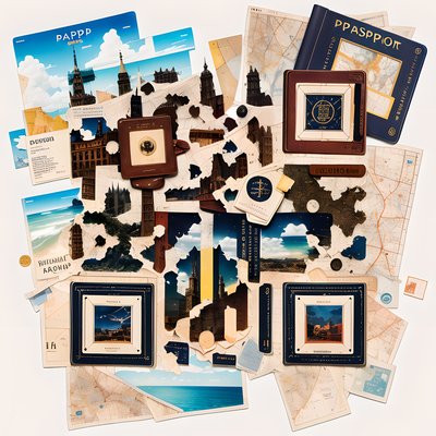 Travel Passport and Map Collage QR Code for Posters