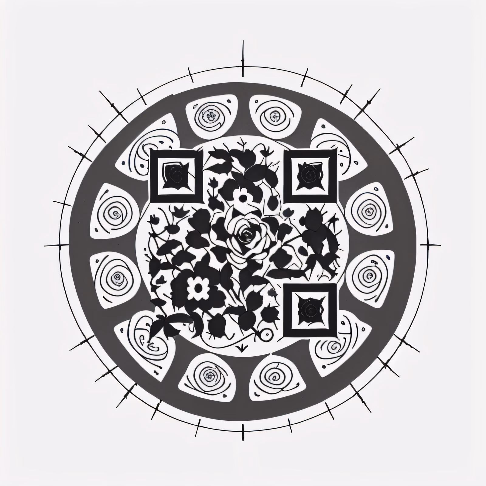 Роза в круге с шипами: QR-код для временных тату — изображение 1