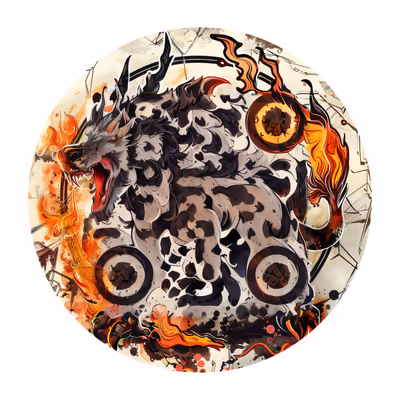 地狱犬刻耳柏洛斯火焰矢量插画二维码设计,适用于贴纸 — 图片 1