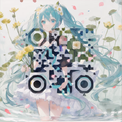 Anime Girl Among Lotus Flowers QR Code Art — image 1