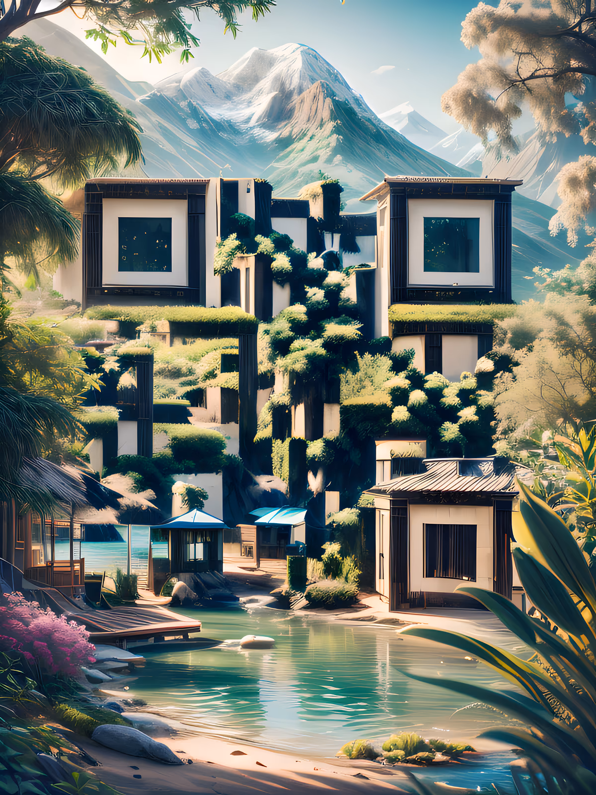 Mountain Lagoon Resort Digital Painting QR Code Art — image 1