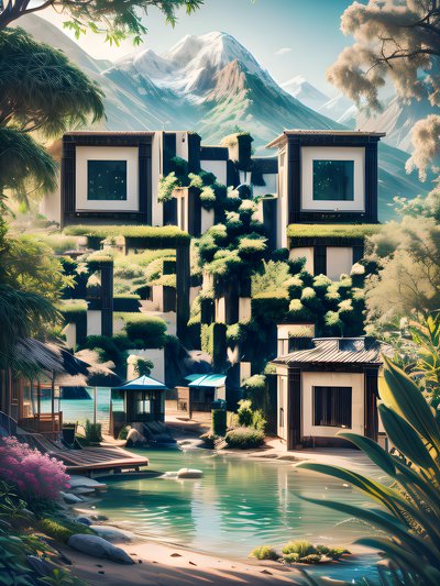 Mountain Lagoon Resort Digital Painting QR Code Art