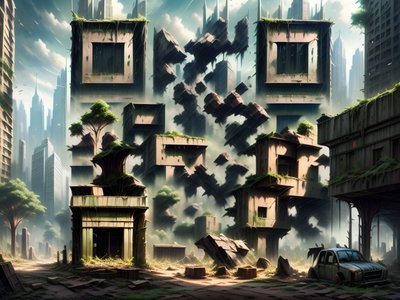 Overgrown Ruined City Matte Painting QR Code for Posters