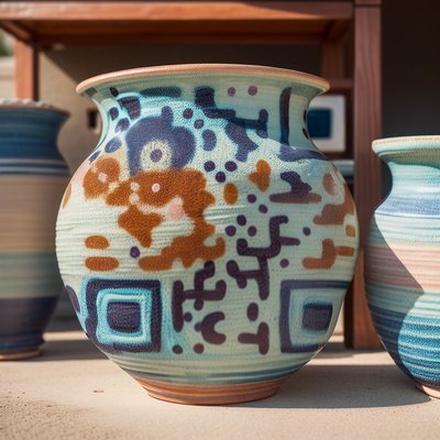 Цветная глазурованная керамика на фото: QR-код как произведение искусства