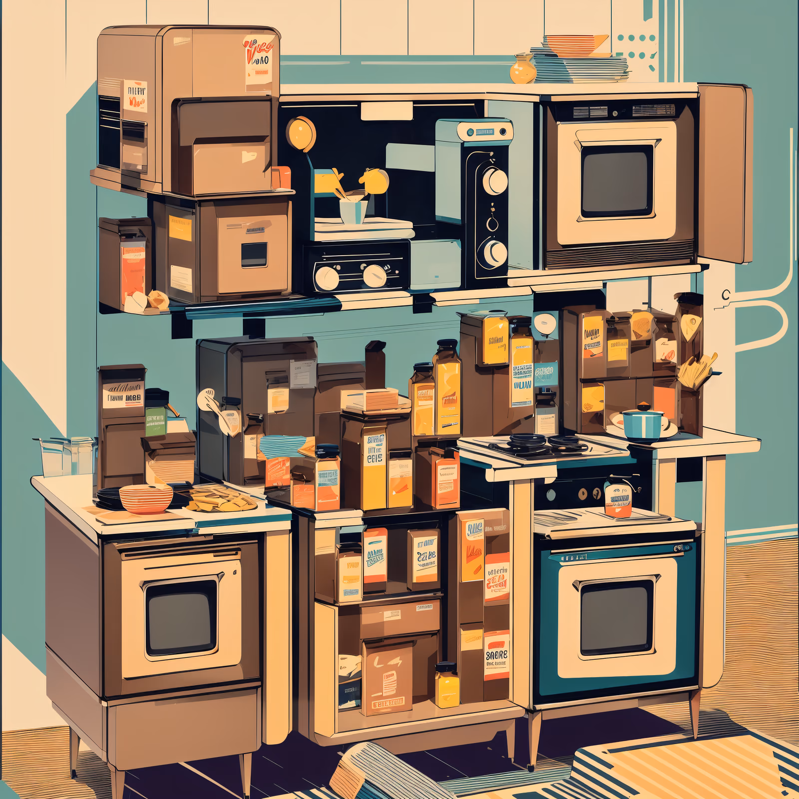 Ретро-иллюстрация кухни 1970-х: QR-код для постеров — изображение 1