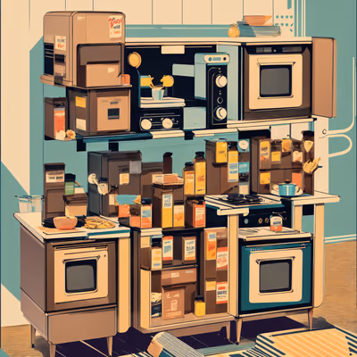 Ретро-иллюстрация кухни 1970-х: QR-код для постеров — изображение 1