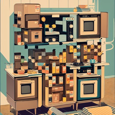 1970s Kitchen Retro Illustration QR Code for Posters
