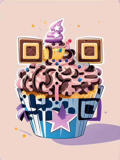 Cheerful Cupcake Cartoon QR Code for Stickers — image 1