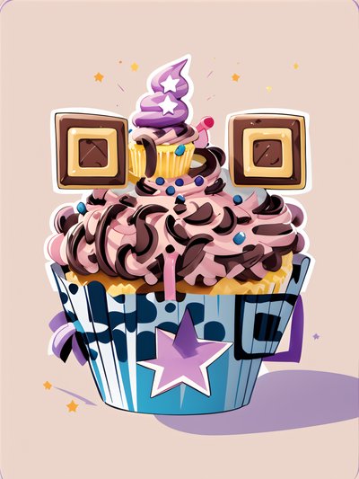 Cheerful Cupcake Cartoon QR Code for Stickers