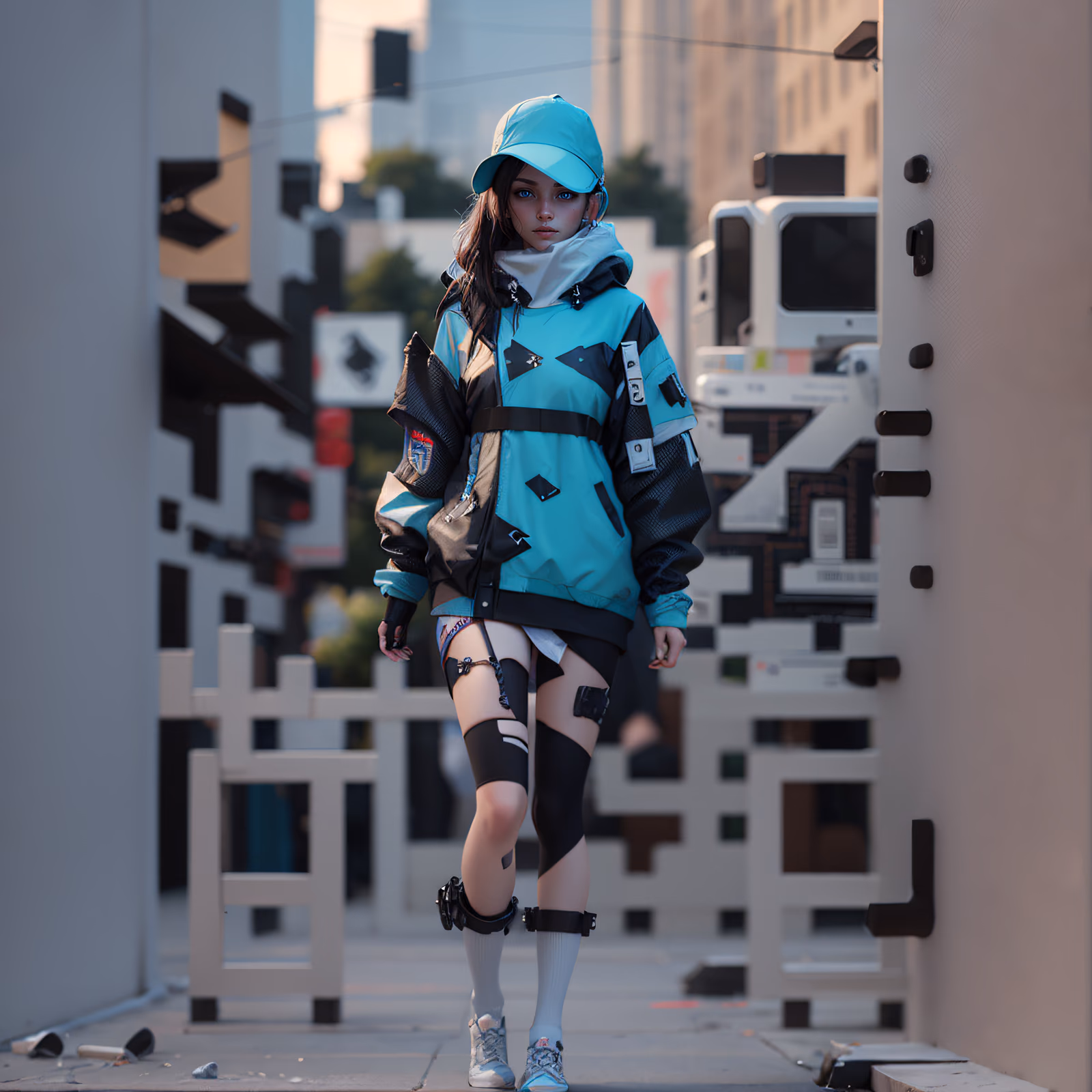 Cyberpunk Girl Street 3D Render QR Code for Posters — image 1