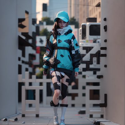 Cyberpunk Girl Street 3D Render QR Code for Posters