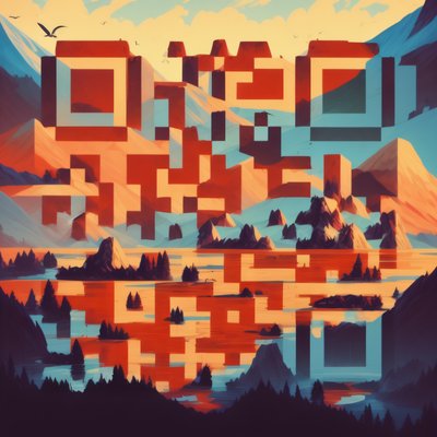 Mountain Lake Sunset Vector QR Code for Posters