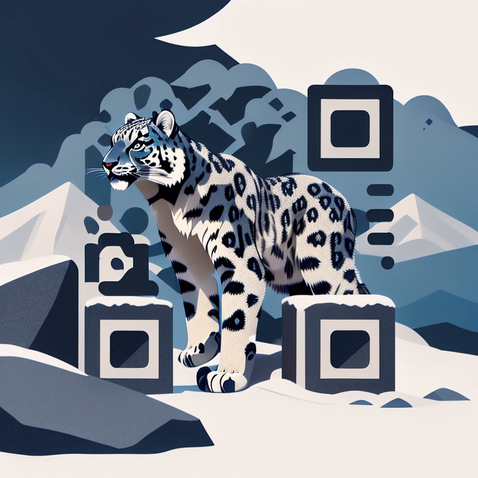 Snow Leopard Flat Vector QR Code for Posters — image 1