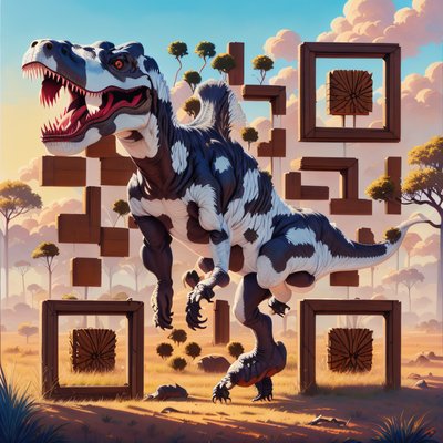 Spotted T Rex Savanna Gouache QR Code Art