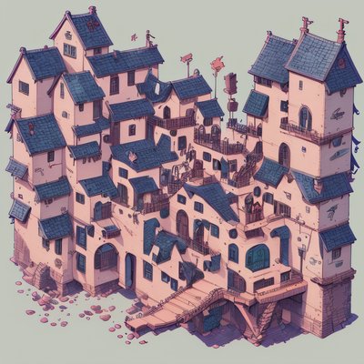 Isometric Pink Village Comic QR Code Art