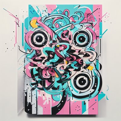 粉色水绿涂鸦字体二维码设计,适用于海报