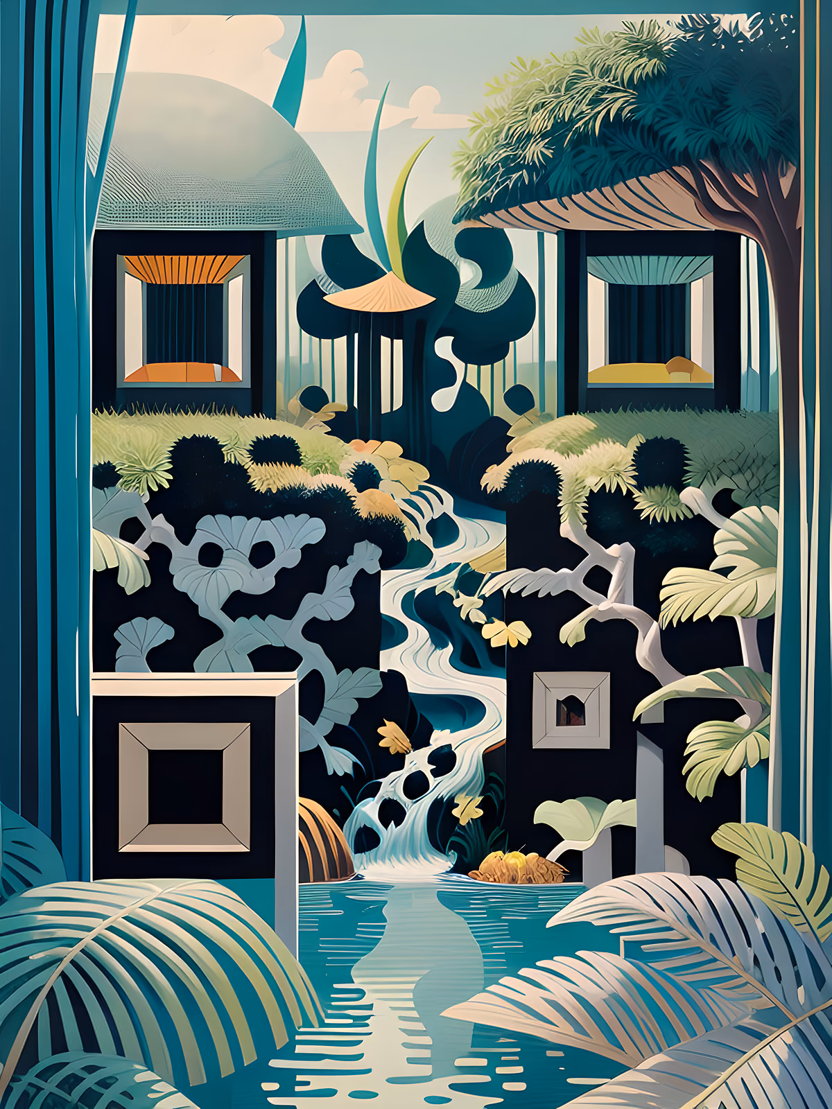 Tropical Jungle Waterfall Digital Painting QR Code Art — image 1