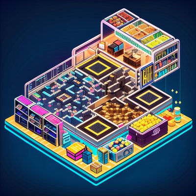 Isometric Neon Marketplace QR Code for Posters