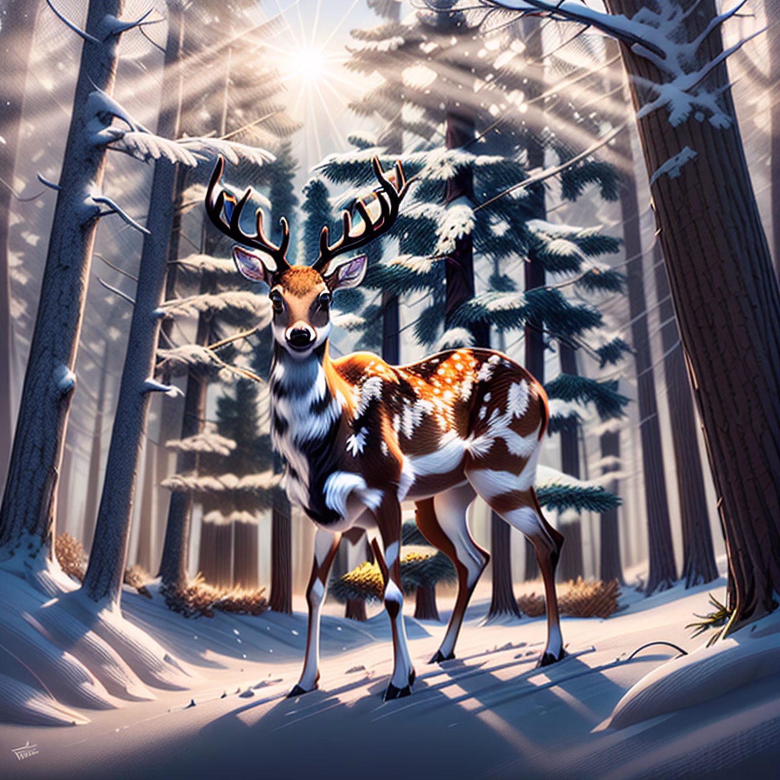 Snowy Forest Deer Digital Painting QR Code Art — image 1