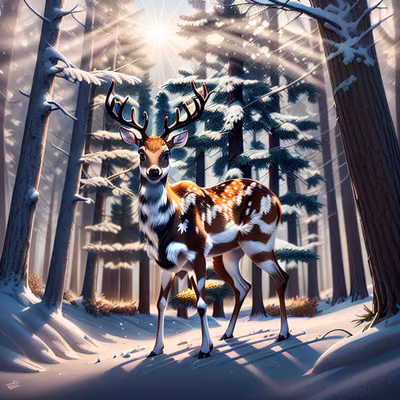 Snowy Forest Deer Digital Painting QR Code Art — image 1