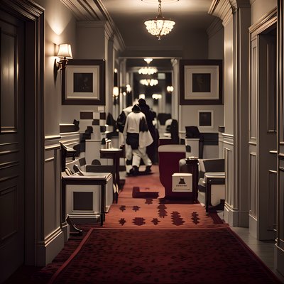Eerie Hotel Hallway Cinematic QR Code for Posters