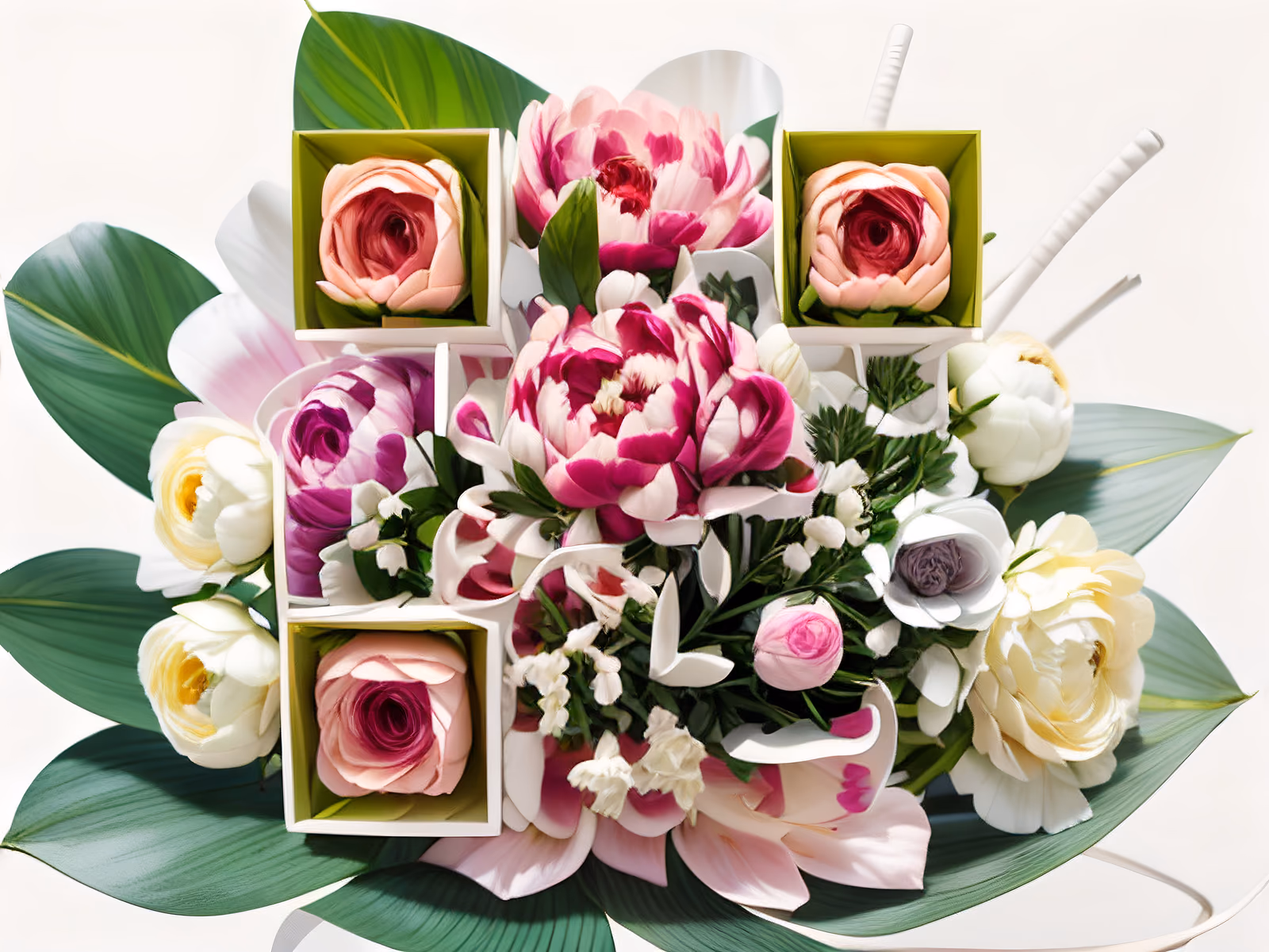 Peony Ranunculus Bouquet Photorealistic QR Code Art — image 1