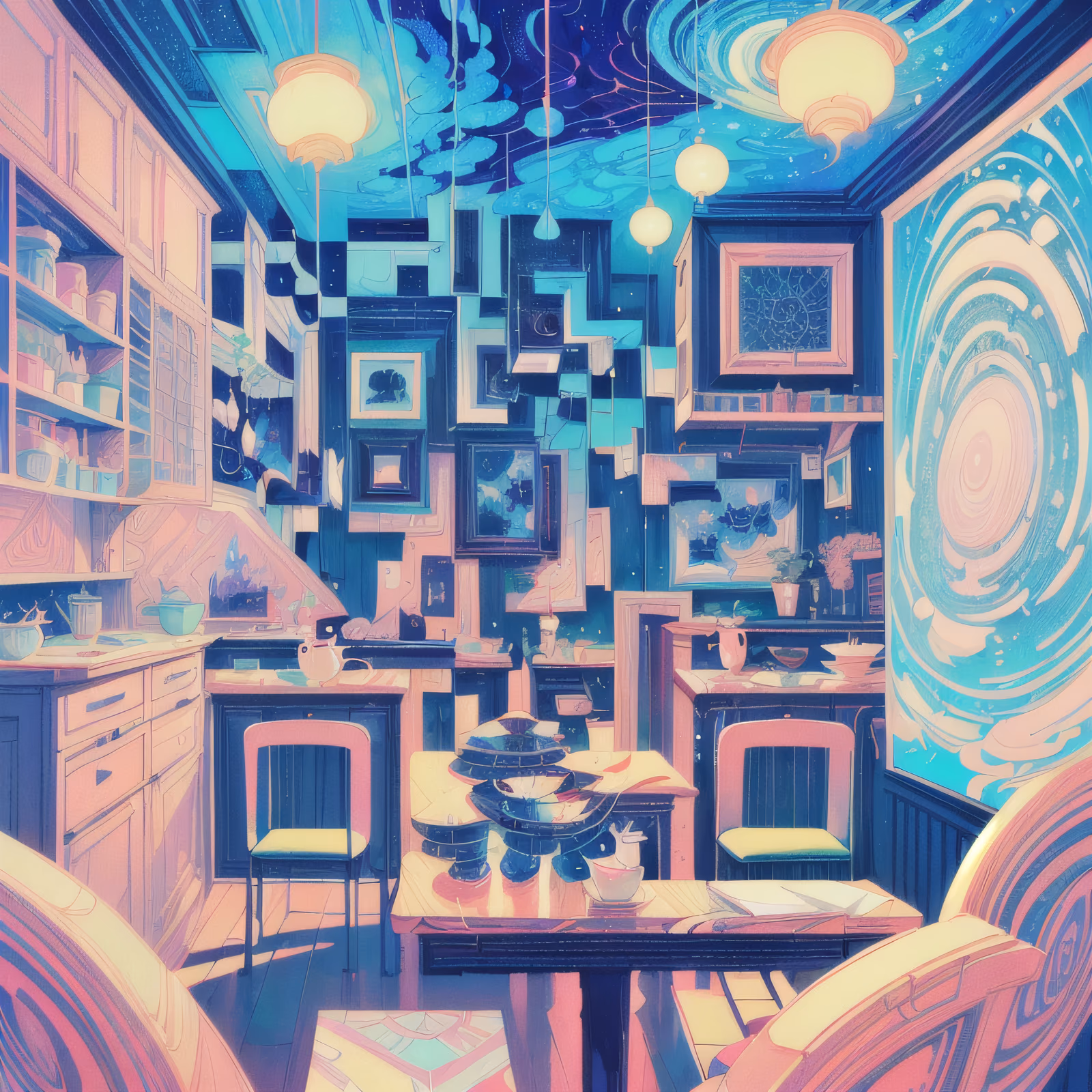 Пастельный сюрреалистичный интерьер кафе: QR-код — изображение 1