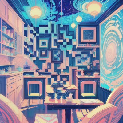 Пастельный сюрреалистичный интерьер кафе: QR-код