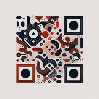 Векторный QR-код со спиралями и точками в стиле дудл