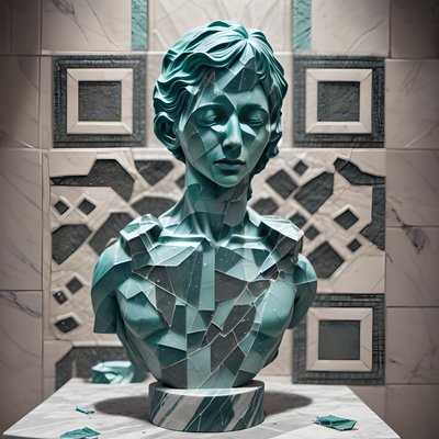 Fractured Marble Bust Sculpture Portrait QR Code Art