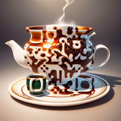 瓷茶壶3D插画二维码设计,适用于包装 — 图片 1