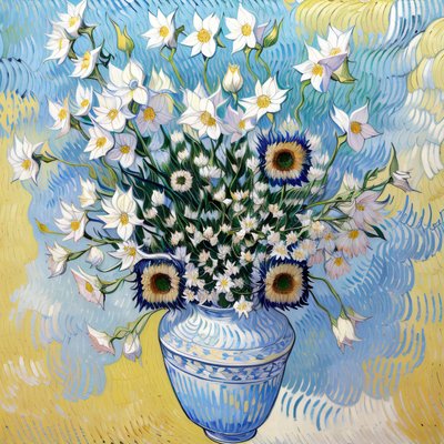 White Flower Bouquet Oil Painting QR Code Art