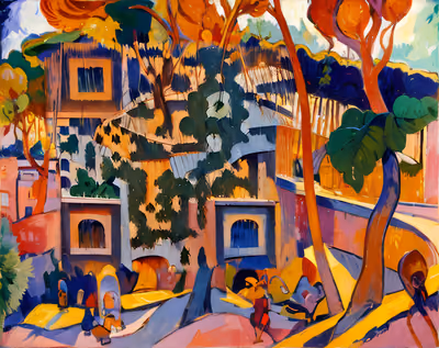 Fauvist Village Road Painting QR Code Art — image 1