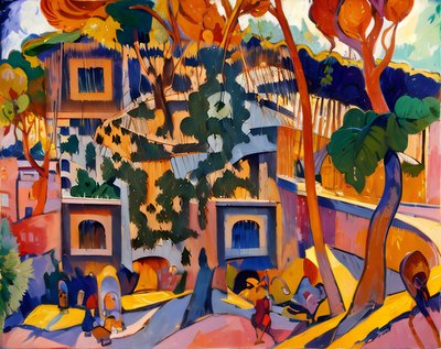Fauvist Village Road Painting QR Code Art