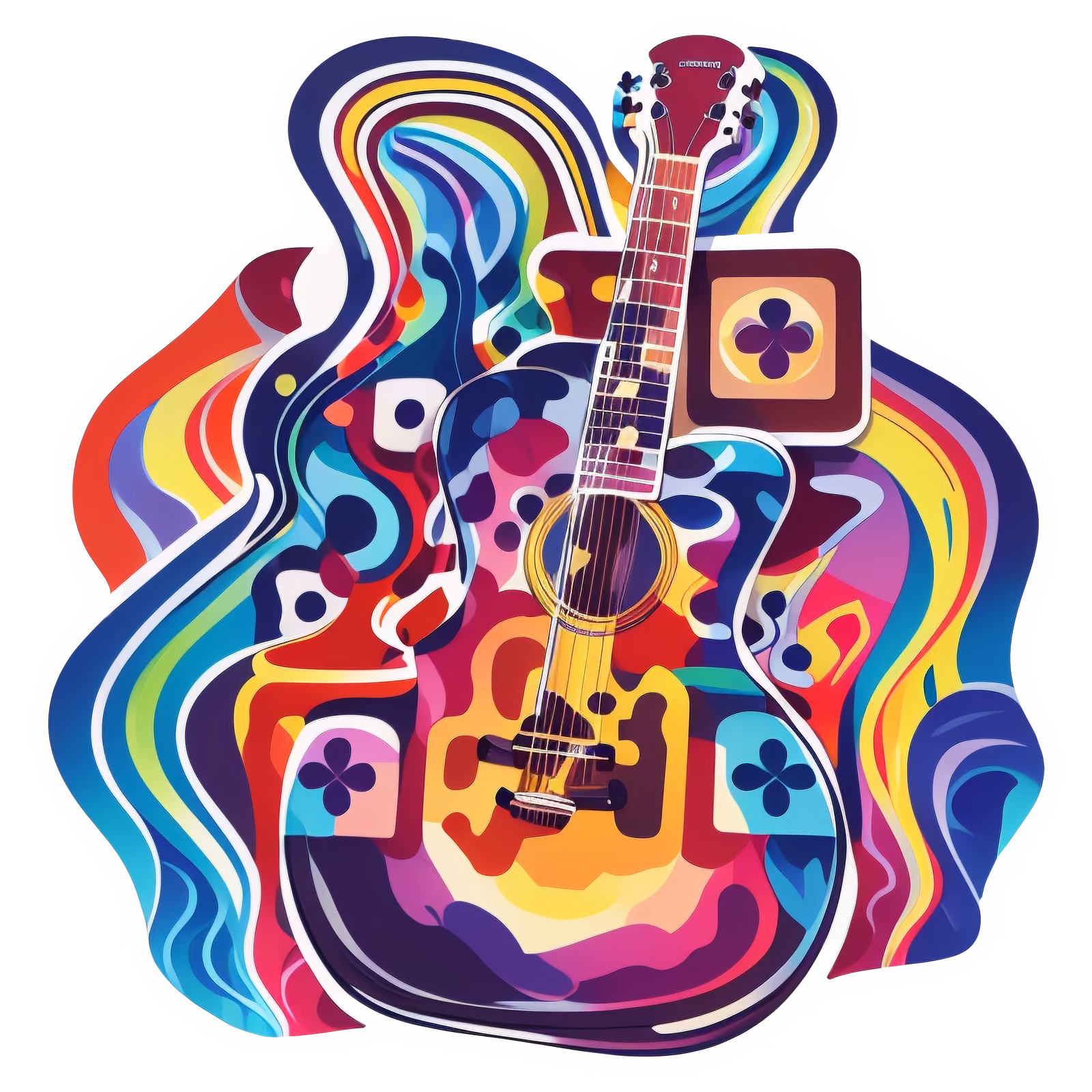 Psychedelic Guitar Vector Music Note QR Code for Stickers — image 1