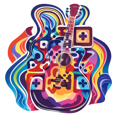 Psychedelic Guitar Vector Music Note QR Code for Stickers — image 1