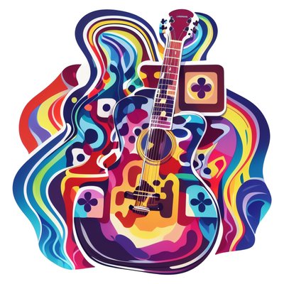 Psychedelic Guitar Vector Music Note QR Code for Stickers