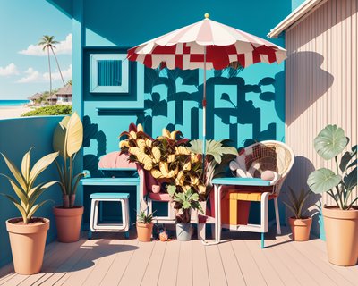 Beach Bungalow Terrace Pop Art QR Code for Posters