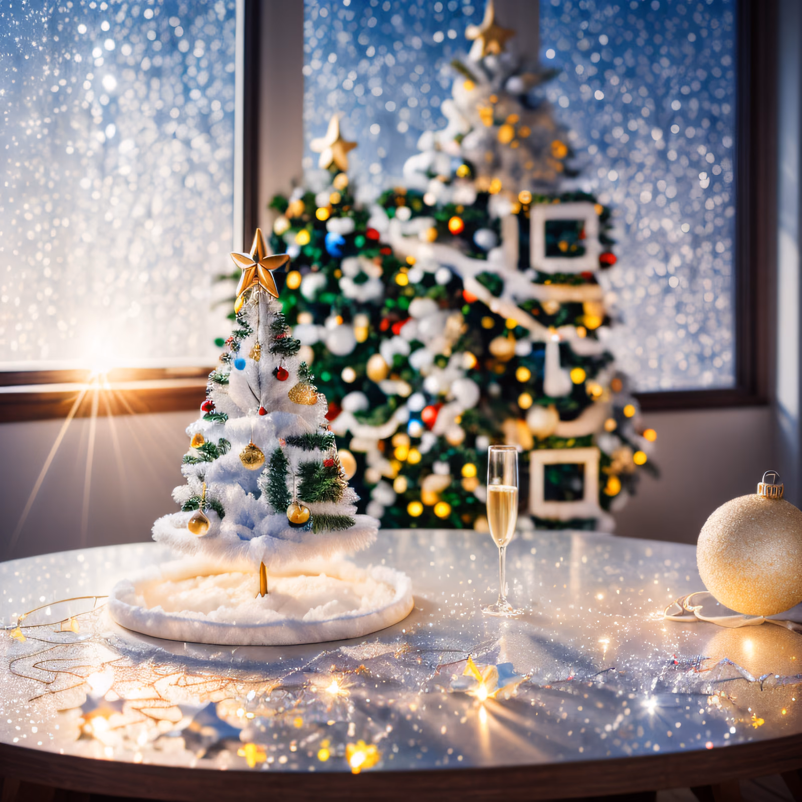 Christmas Tree Champagne Photorealistic QR Code for Greeting Cards — image 1
