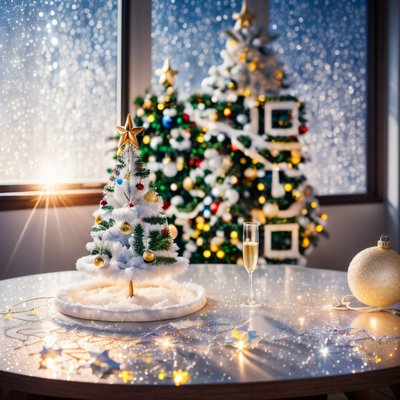 Christmas Tree Champagne Photorealistic QR Code for Greeting Cards