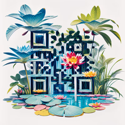 Water Lily Jungle Illustration QR Code Art — image 1
