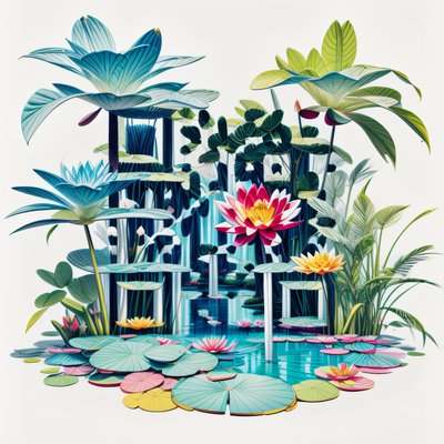 Джунгли из водяных лилий: иллюстрация, QR-код