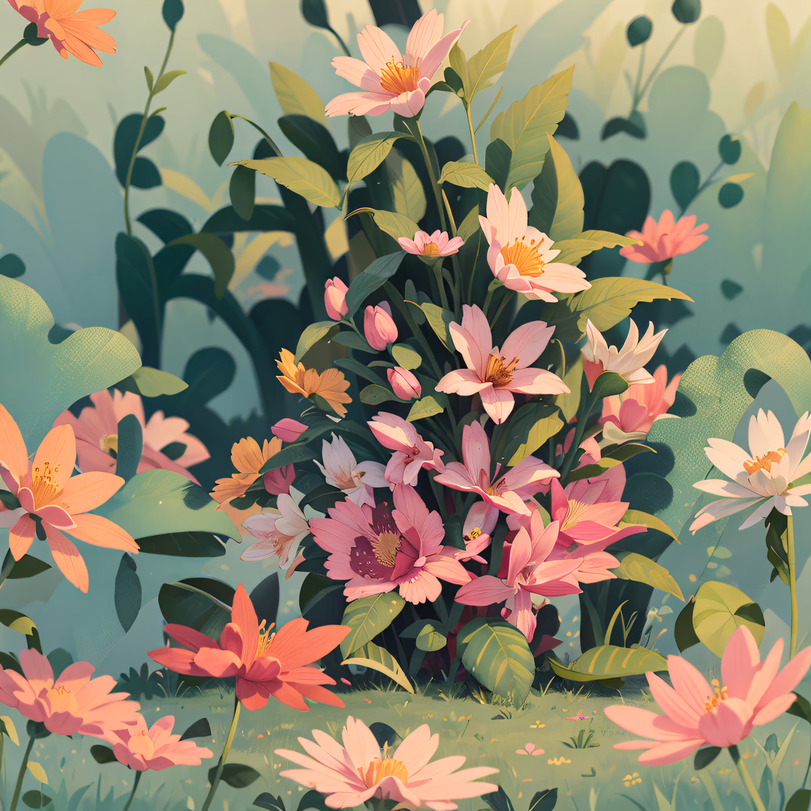 Pink Blossom Garden Digital Painting QR Code Art — image 1