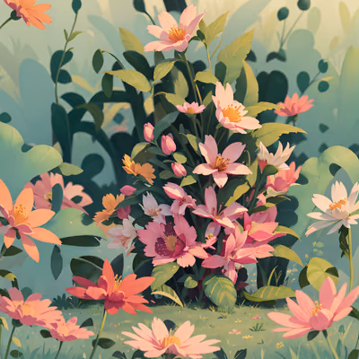 Pink Blossom Garden Digital Painting QR Code Art — image 1