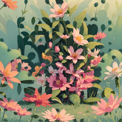 Pink Blossom Garden Digital Painting QR Code Art