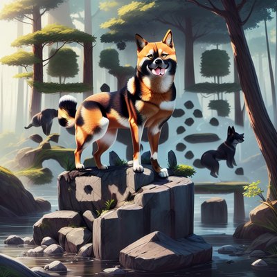 Shiba Inu on Rock Painting QR Code Art