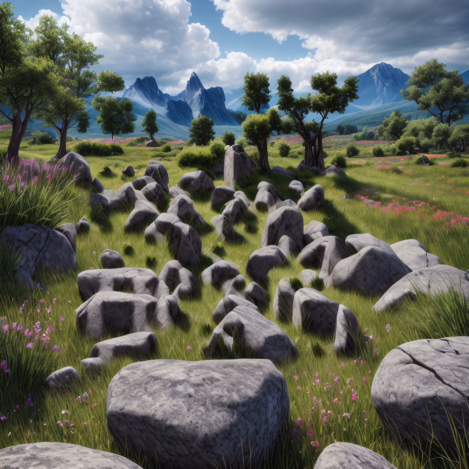 Rocky Flower Meadow Mountain Photorealistic QR Code Art — image 1