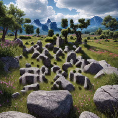 Rocky Flower Meadow Mountain Photorealistic QR Code Art — image 1