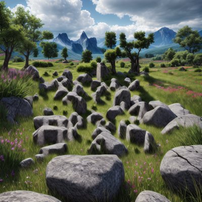 Rocky Flower Meadow Mountain Photorealistic QR Code Art